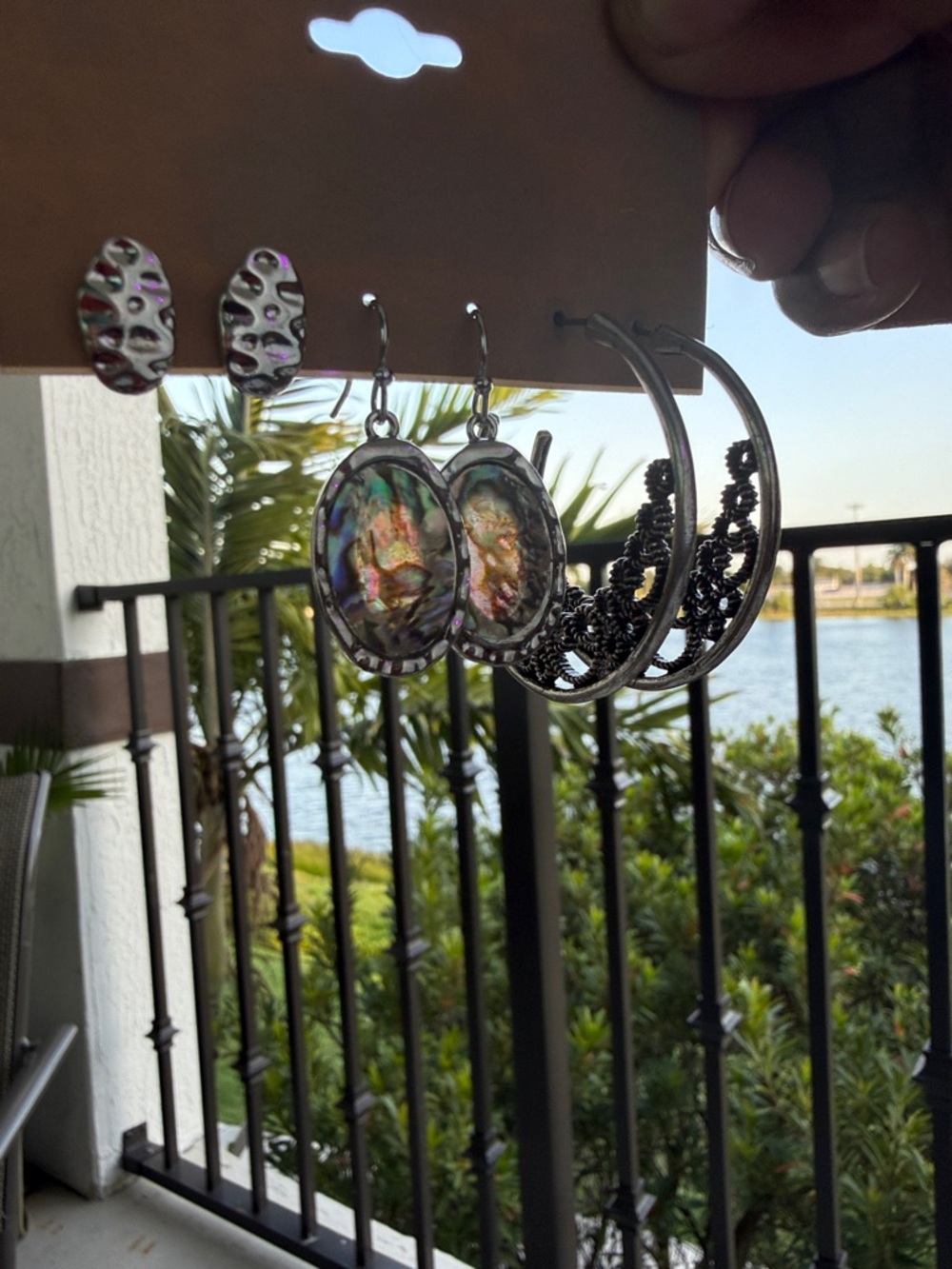 Carolee Silver-Tone Earrings Set with Pink and Orange Iridescent Stones